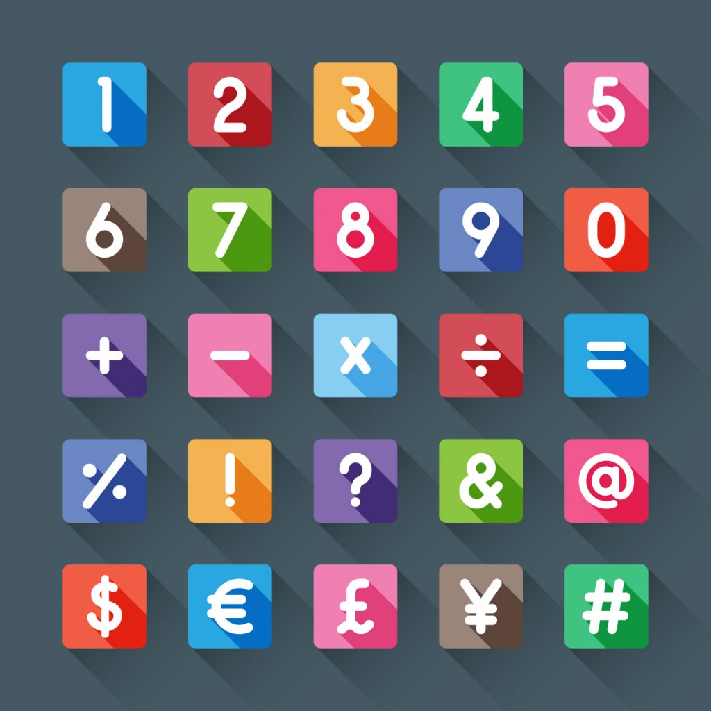 Numbers and symbols of colors