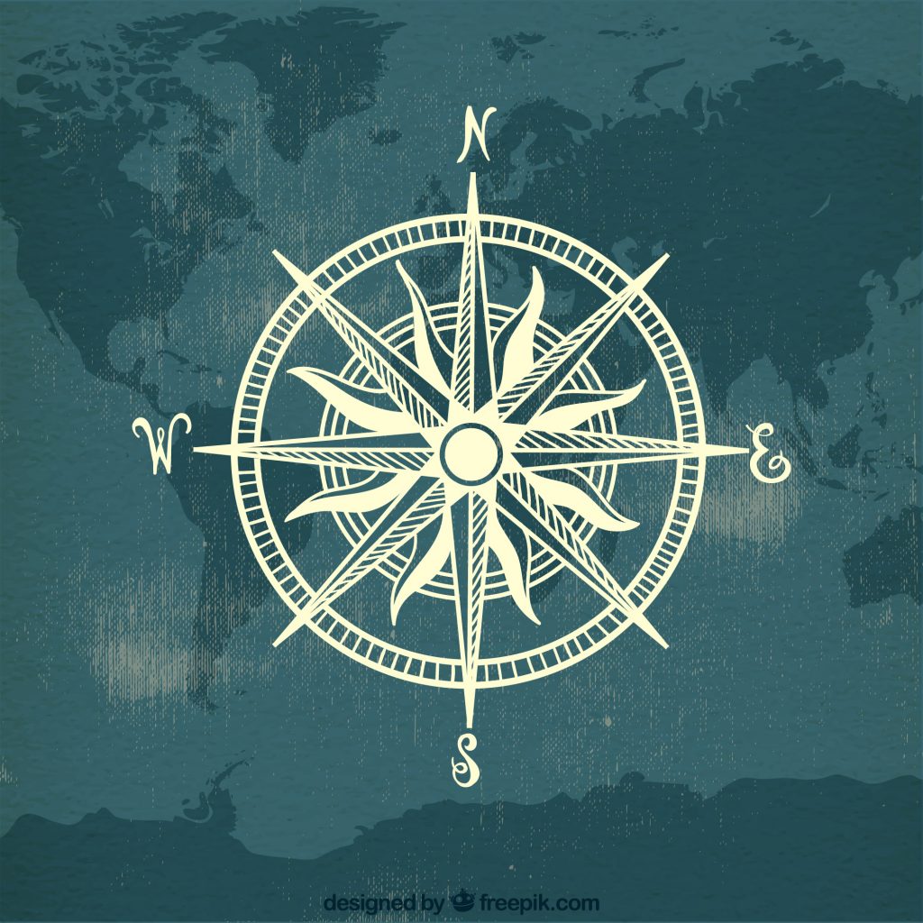 Compass on map world background