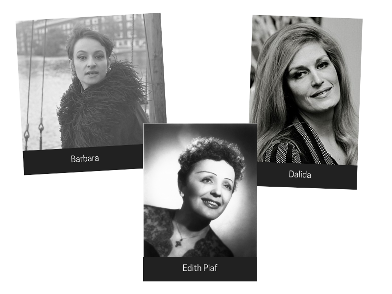 Portraits of Barbara, Edith Piaf and Dalida