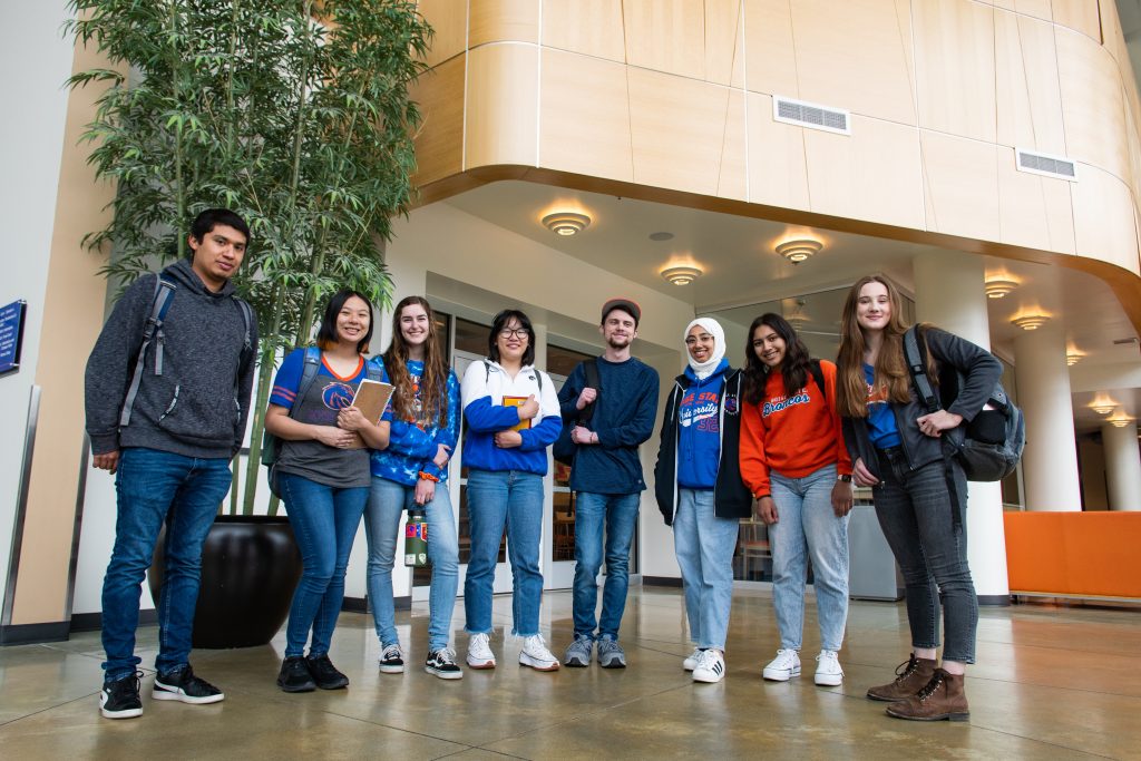 Photo of world language students wearing boise state gear