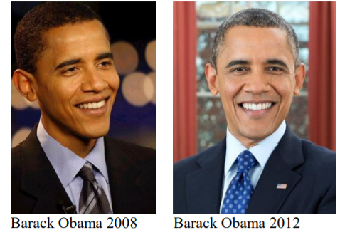 side by side of Barack Obama at the beginning and middle of his president term.