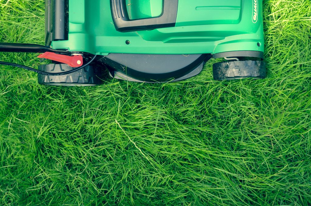 close-up ohoto of lawn mower and grass