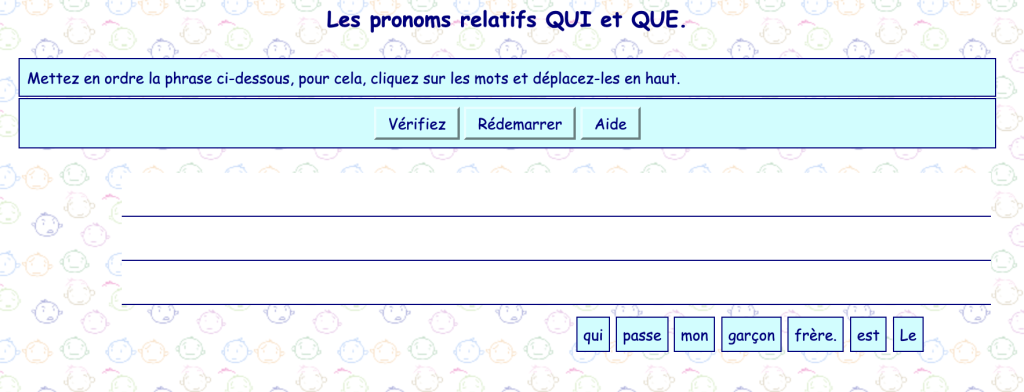 Screenshot of Les pronoms relatifs QUI et QUE page