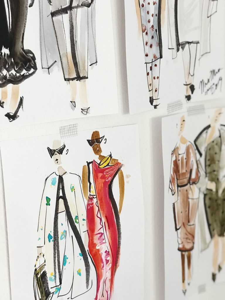 Fashion designs on paper