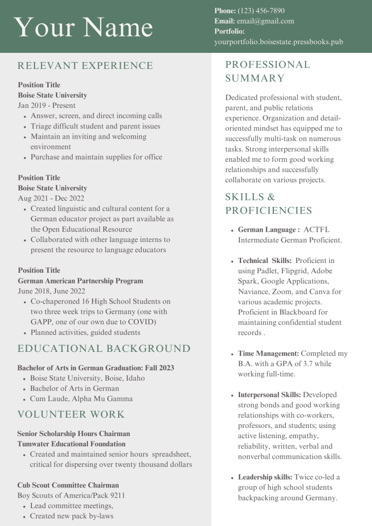 Sample resume screenshot