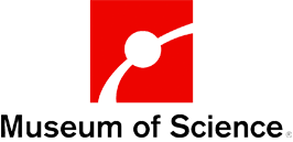 Logo of the Museum of Science with a red hexagonal design.