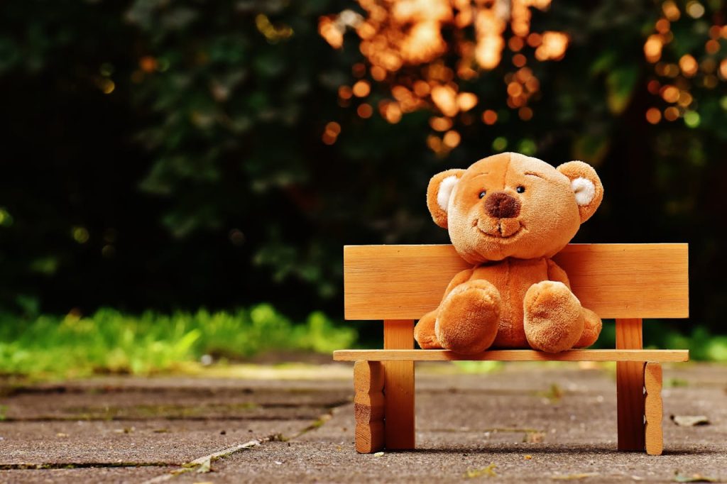 Brown Teddy Bear on Brown Wooden Bench OutsideMore