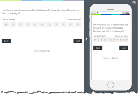 Preview screen which illustrates how a question with an 11-point scale from 0 to 10 is presented on a cell phone screen.