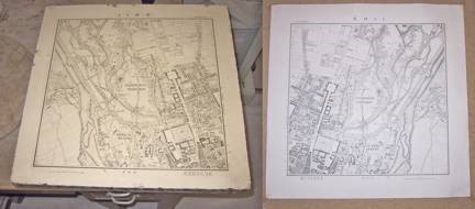 Side by side images of a map on stone and on paper