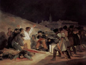 Peasants lined up while being shot by French soldiers