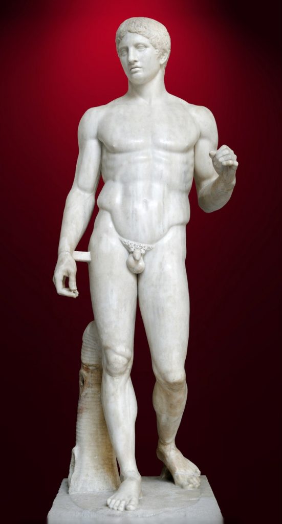 Stone naked man with short hair