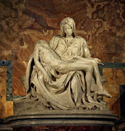 Stone Virgin Mary holding body of dead Jesus Christ