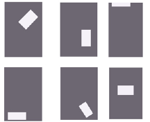 Six gray rectangles each with a small white rectangle inside somewhere