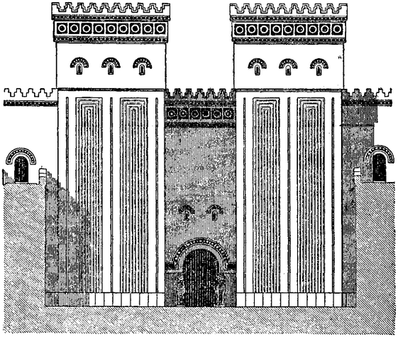 Sketch of pillars around an arched gateway