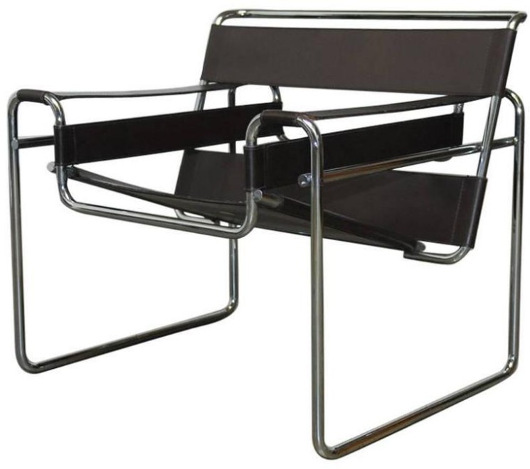 Foldable chair made of metal with dark leather