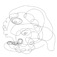 Lines forming something resembling a face with curly hair