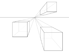 Three 3D squares connected to a line