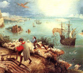 Boys on shore of port near a large ship