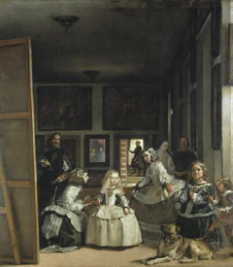 Group of Victorian-era people in a room full of paintings with a little girl at the center