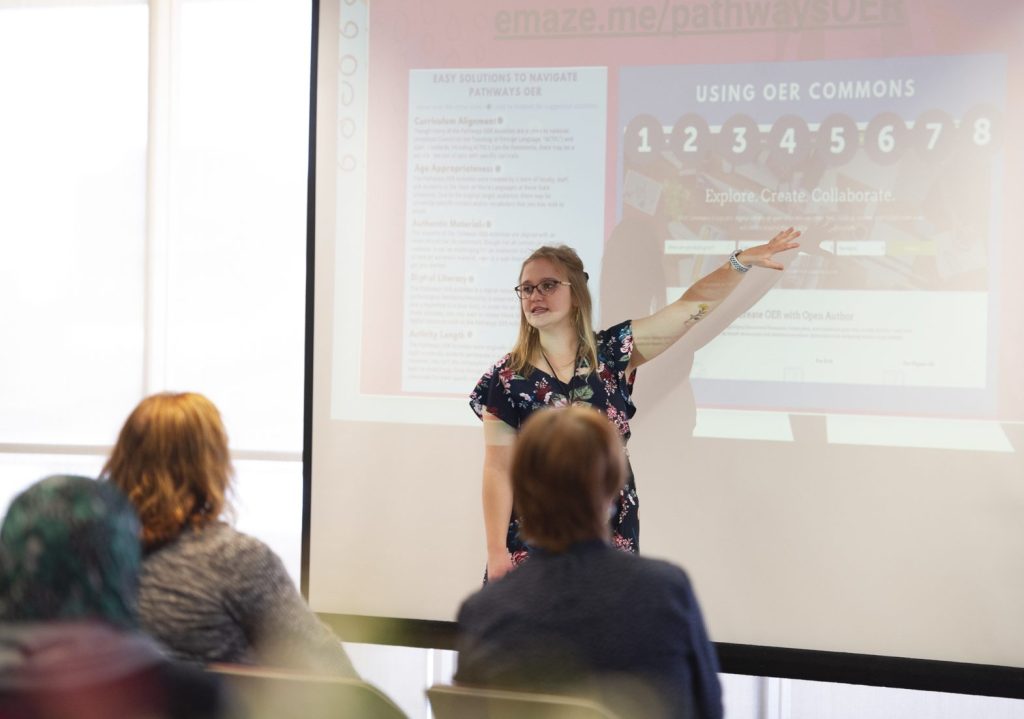 Photo of Pathways Project student presenting her project