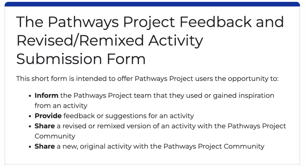 screenshot of pathways submission form
