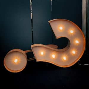 A question mark sign with lightbulbs on the sign