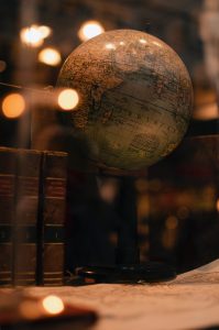 Globe on a bookshelf