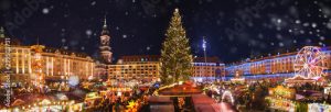 Picture of a typical German Christmas Market in the city center.