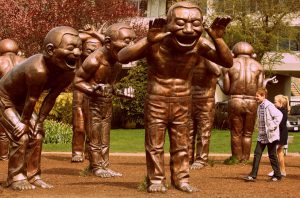 Sculptures of laughing children in a park in Vancouver, B.C.