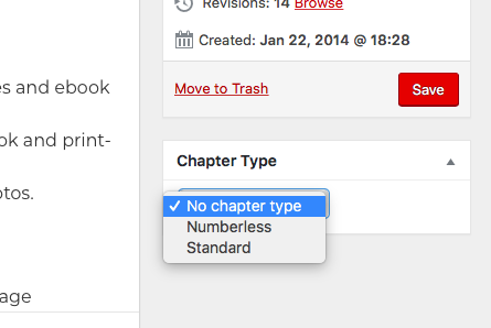 The Chapter Type menu in the chapter editor page