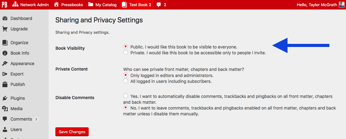 The global privacy setting on the Sharing and Privacy Settings page