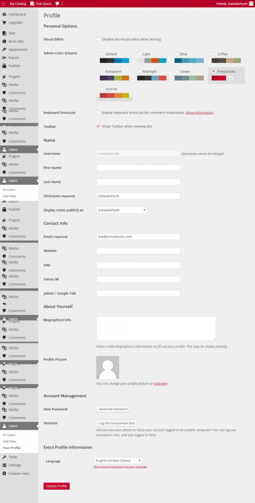 User profile page
